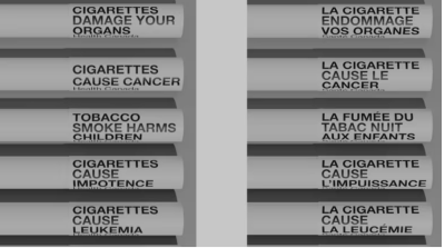 Un échantillon des nouvelles étiquettes d’avertissement sur les cigarettes. (Source : Santé Canada via cbc.ca)