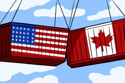 Les marchandises qui circulent entre le Canada et les États-Unis seront affectées par les tarifs douaniers. (Image : Vicky Huang, The Varsity, via X.)